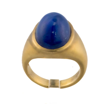 Gold Matte Cabochon Blue Sapphire Solitaire Ring