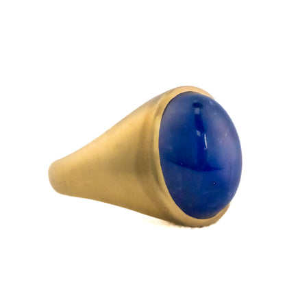 Gold Matte Cabochon Blue Sapphire Solitaire Ring