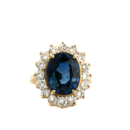 Oval Sapphire and Diamond Halo Ring