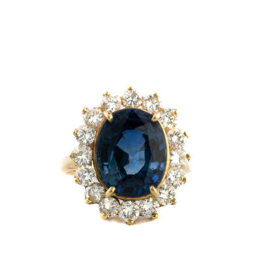Oval Sapphire and Diamond Halo Ring