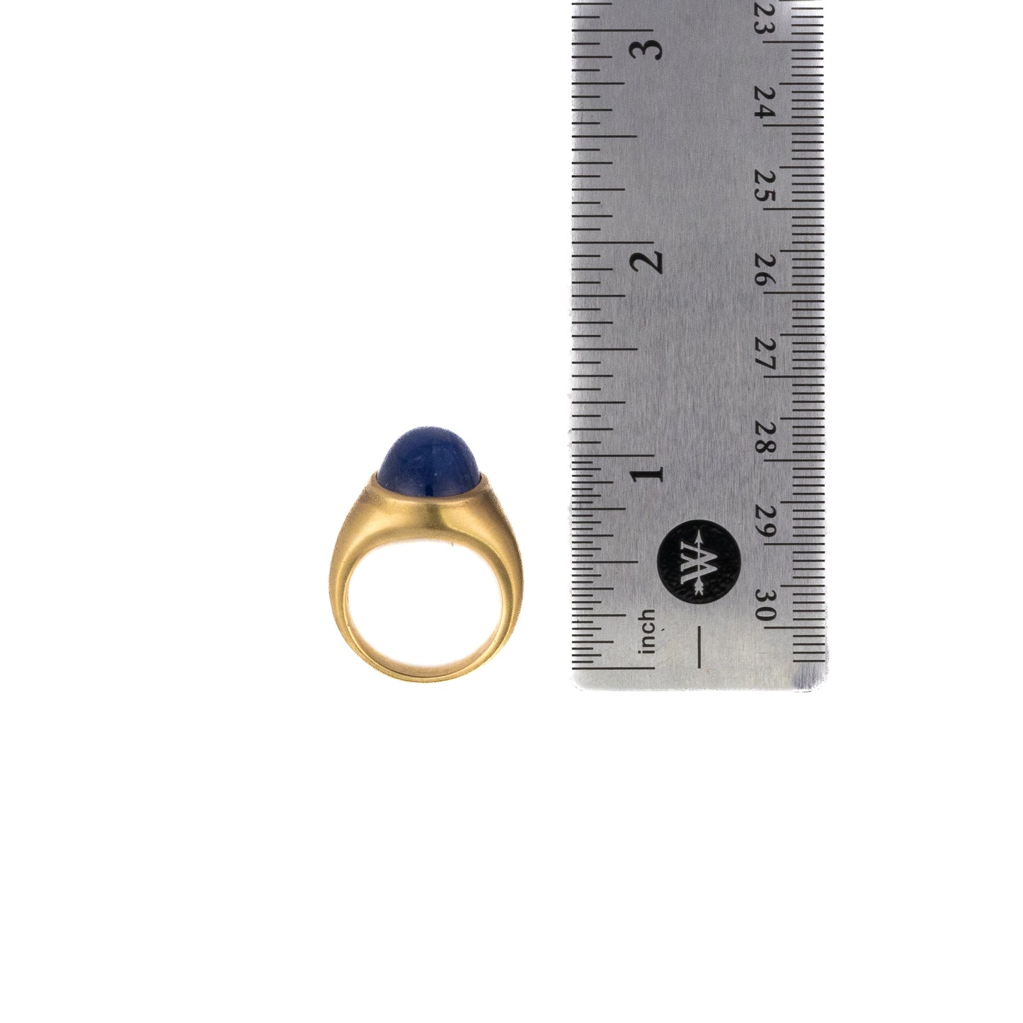 Gold Matte Cabochon Blue Sapphire Solitaire Ring