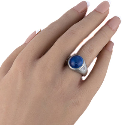 Platinum Star Sapphire with Trillion Cut Side Diamond Solitaire Ring