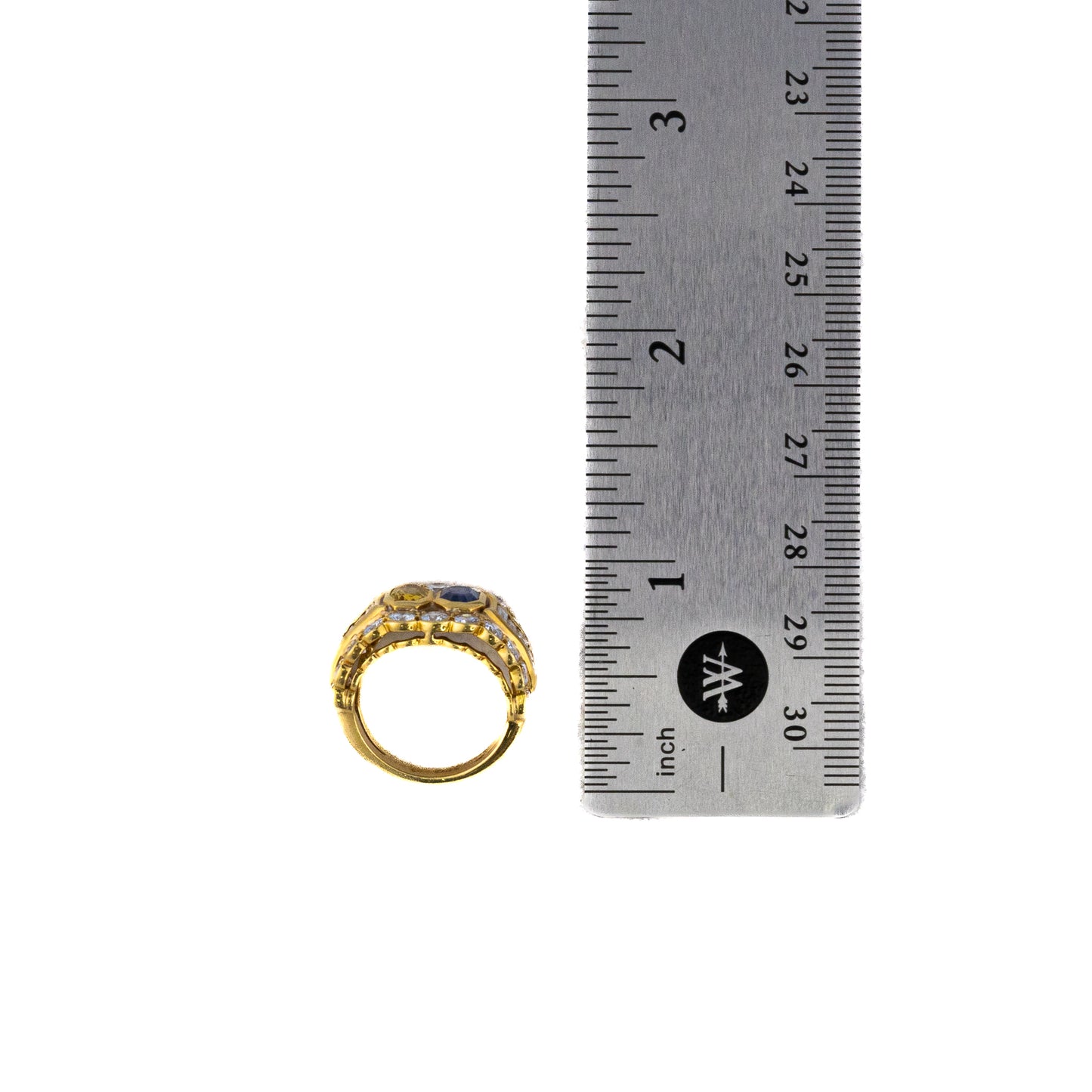 Yellow and Blue Sapphire Diamond Three Row Ring