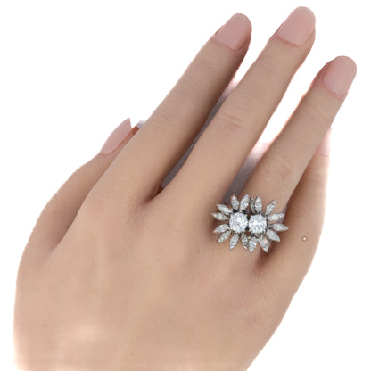 Platinum Double Cluster Floral Diamond Ring