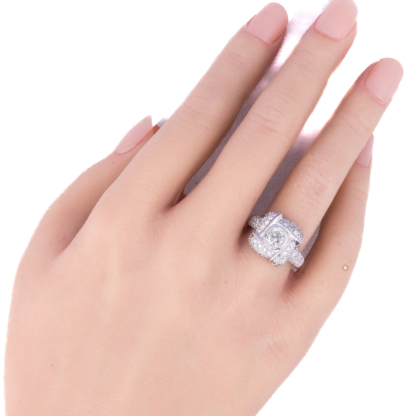 Square Pave Old Mine Ring