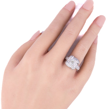 Square Pave Old Mine Ring