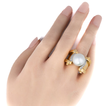 Pearl and Brilliant Cut Diamond Accent Ring
