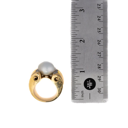 Pearl and Brilliant Cut Diamond Accent Ring