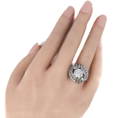 Diamond Swirl Flower Cluster Ring