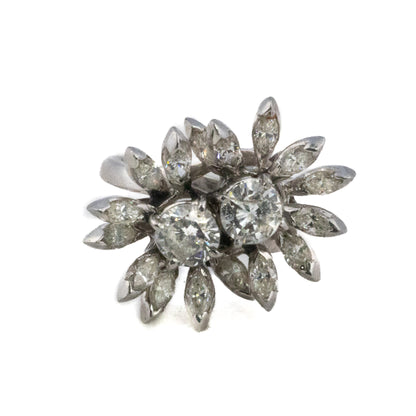 Platinum Double Cluster Floral Diamond Ring