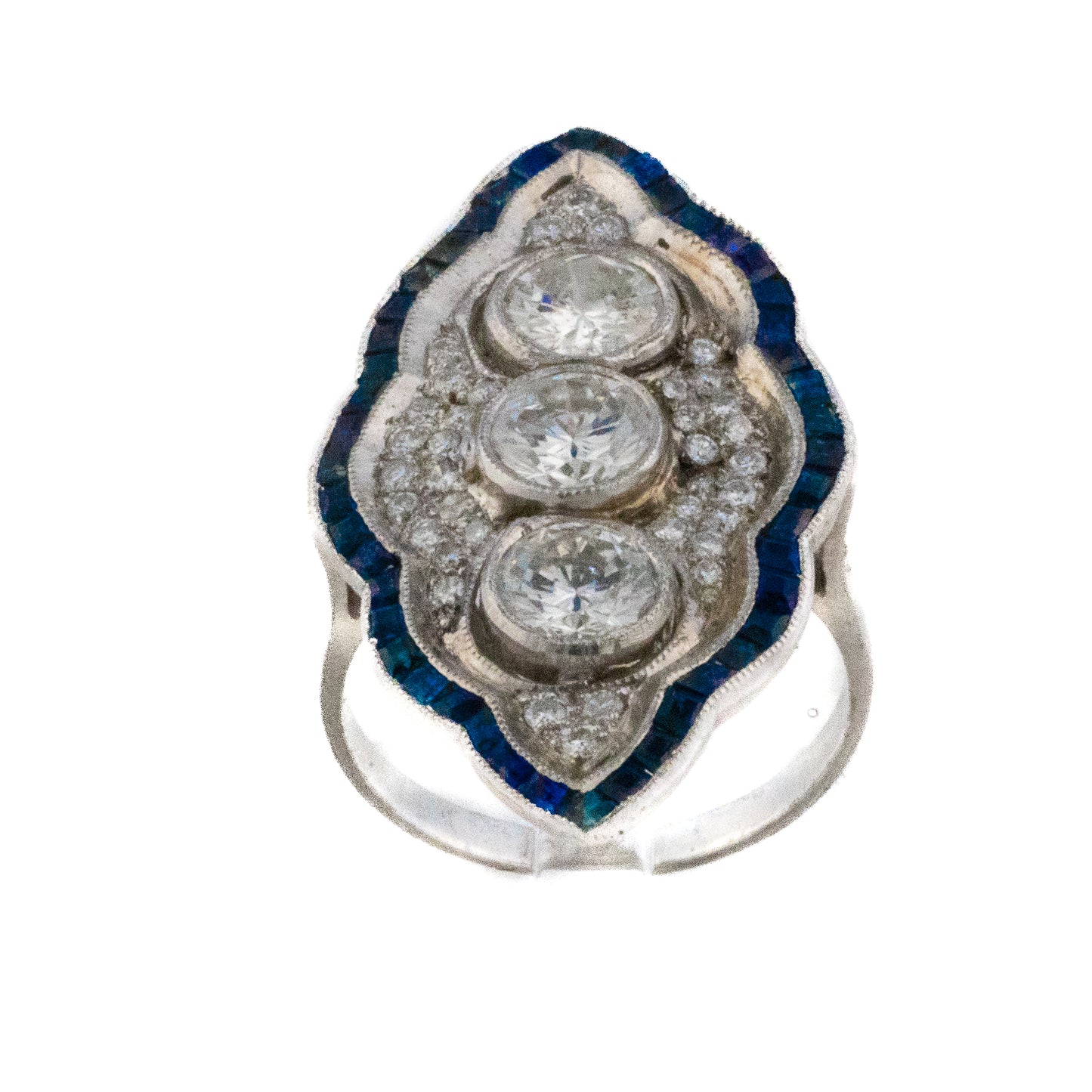 Art Deco-Style Diamond & Sapphire Navette Ring