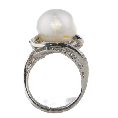 Diamond Swirl and Pearl Cocktail Ring