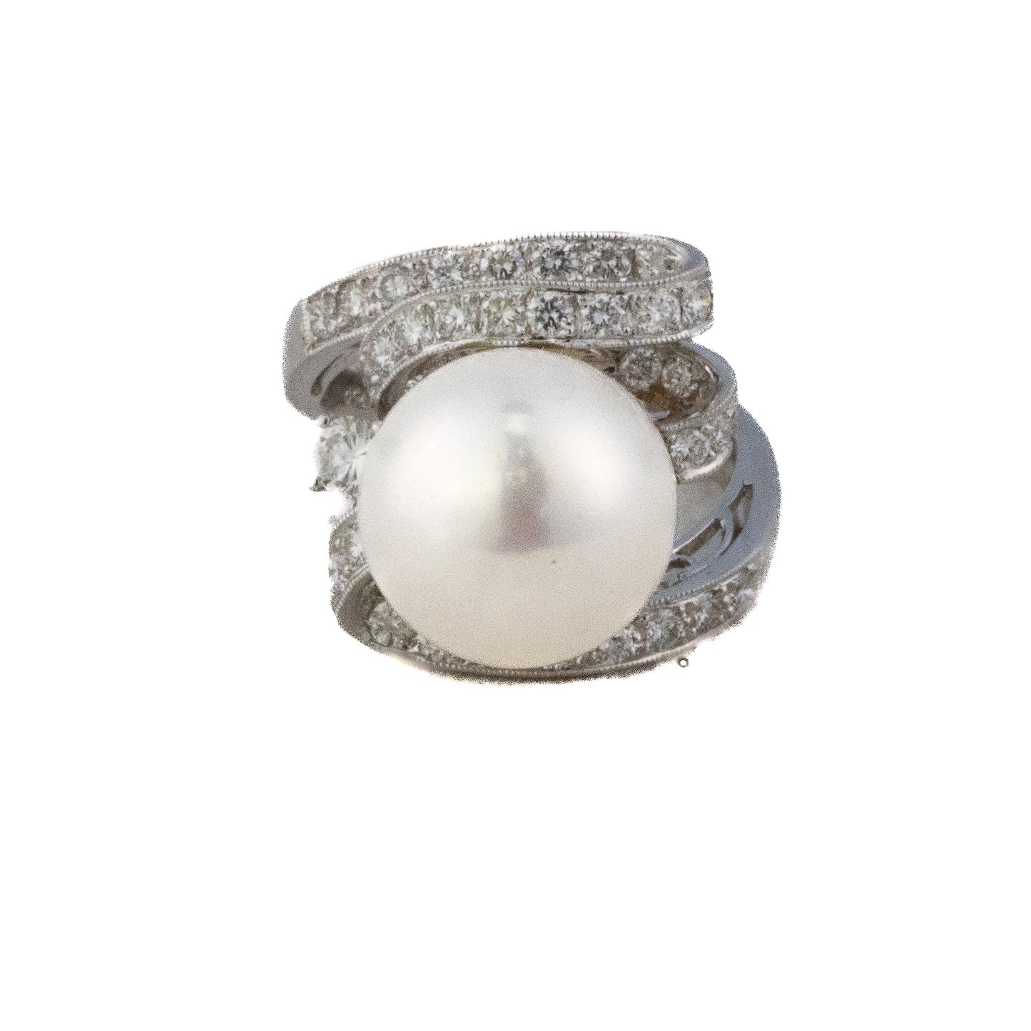 Diamond Swirl and Pearl Cocktail Ring