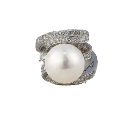 Diamond Swirl and Pearl Cocktail Ring