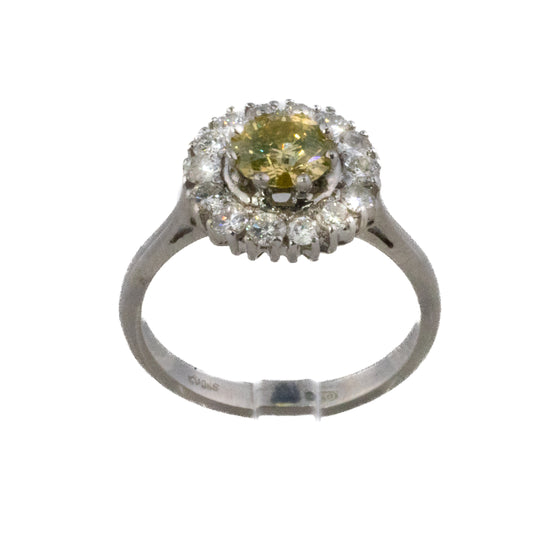 White & Yellow Diamond Halo Ring