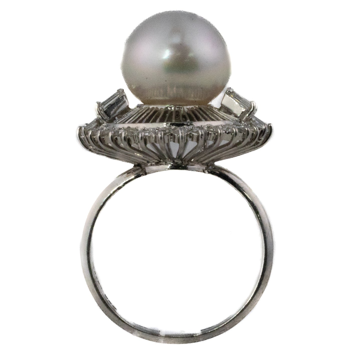 White Gold Pearl and Diamond Halo Ring