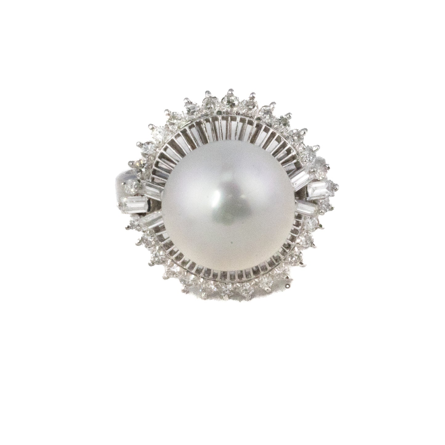 White Gold Pearl and Diamond Halo Ring
