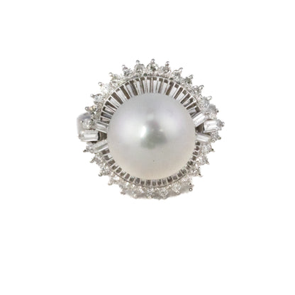 White Gold Pearl and Diamond Halo Ring