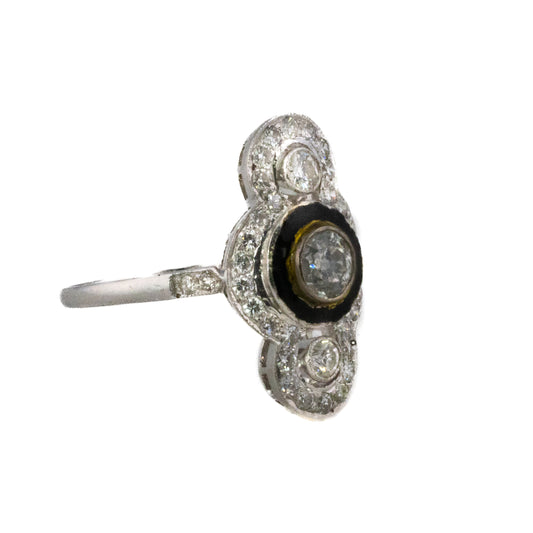 Art Deco Diamond and Black Onyx Ring