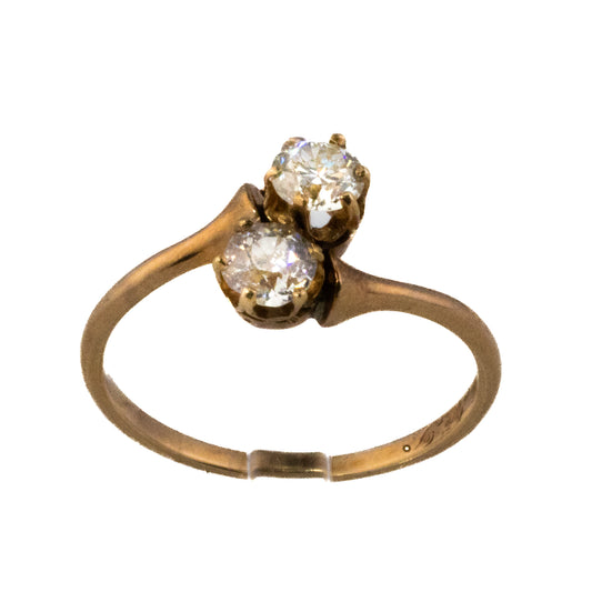 14K Rose Gold Two-Stone Bypass Diamond Ring