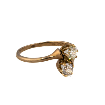 14K Rose Gold Two-Stone Bypass Diamond Ring