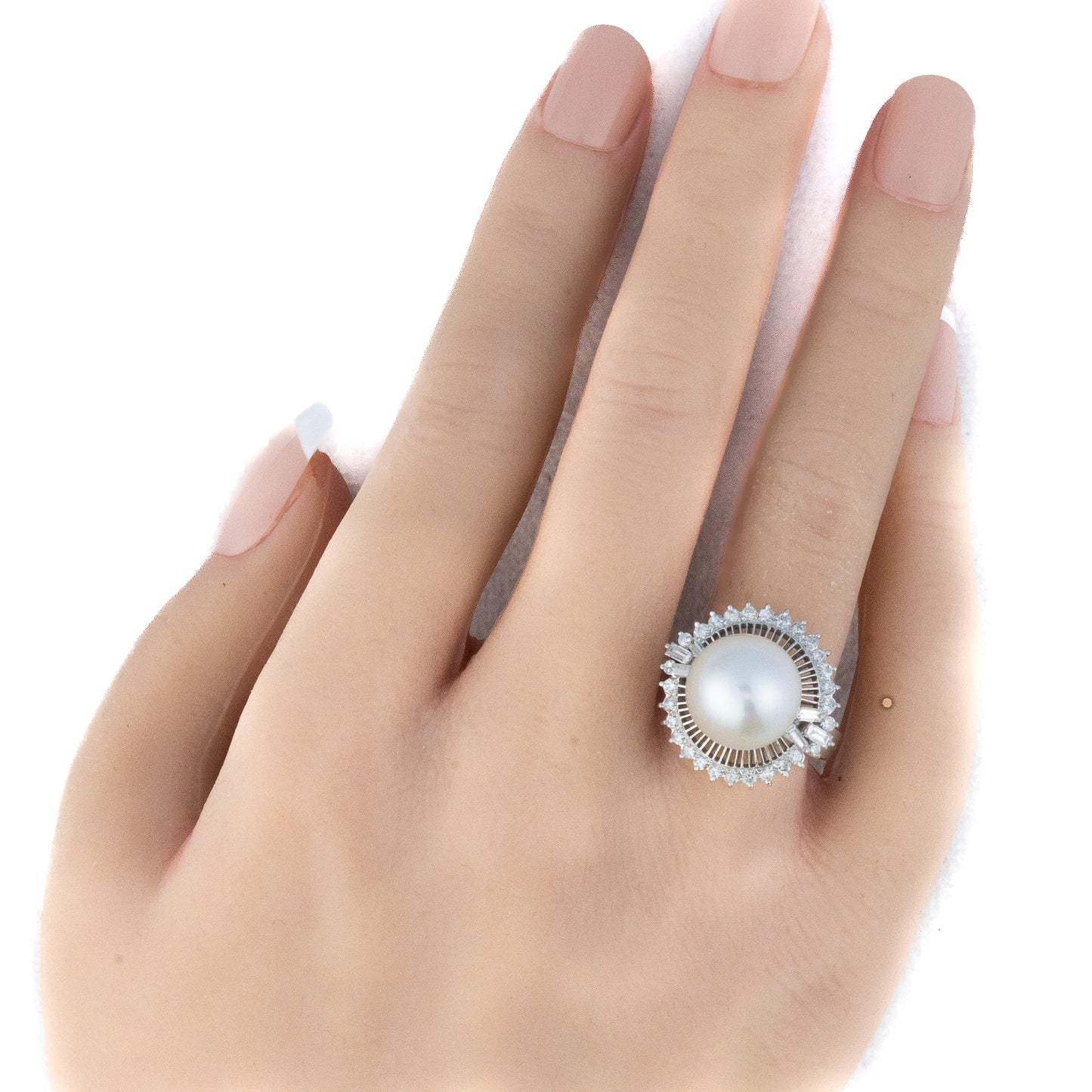 White Gold Pearl and Diamond Halo Ring