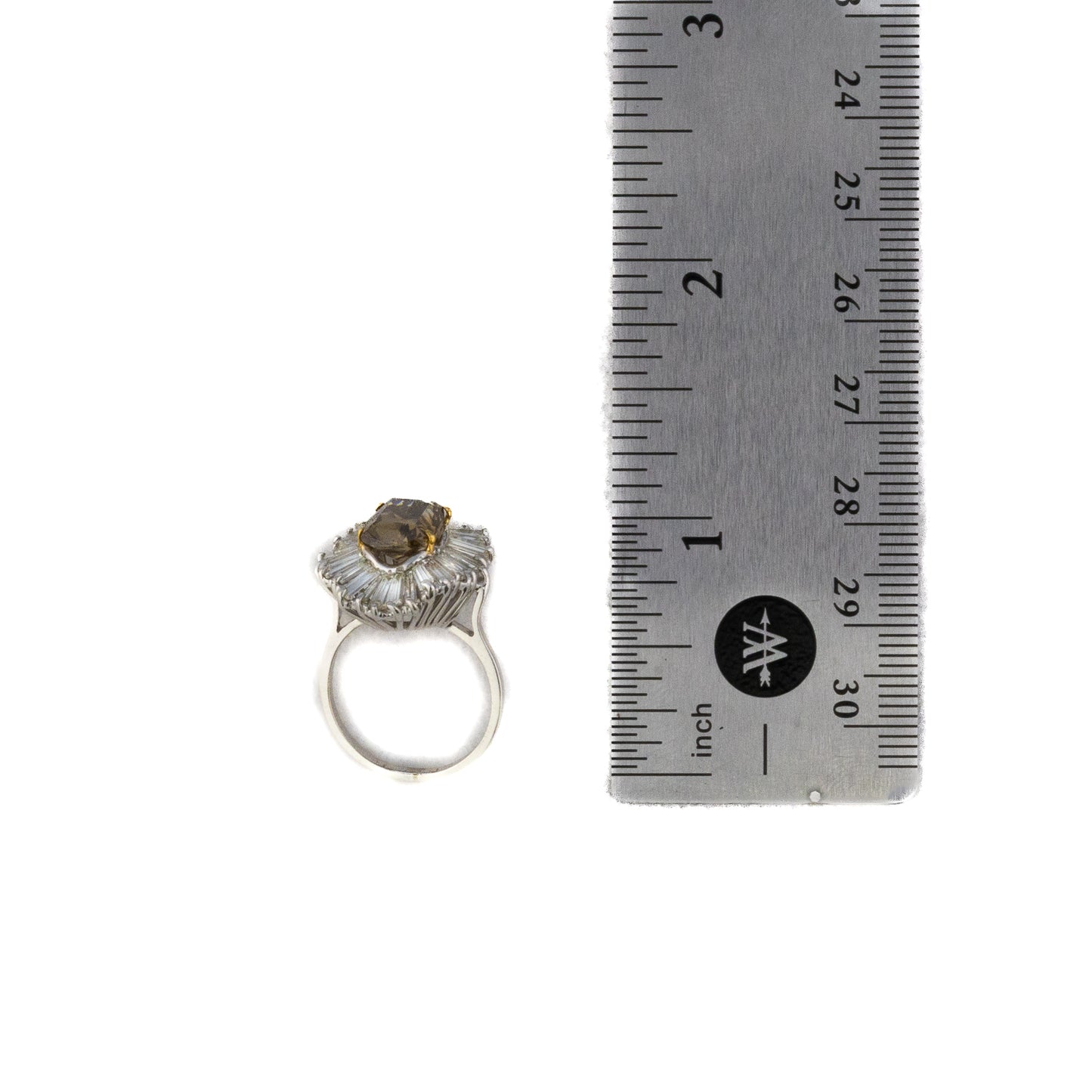 Cushion Cut Light Brown Diamond and Baguette Diamond Halo Ballerina Ring