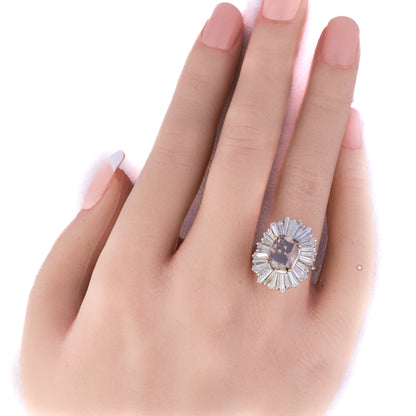 Cushion Cut Light Brown Diamond and Baguette Diamond Halo Ballerina Ring