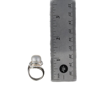 Diamond Swirl and Pearl Cocktail Ring