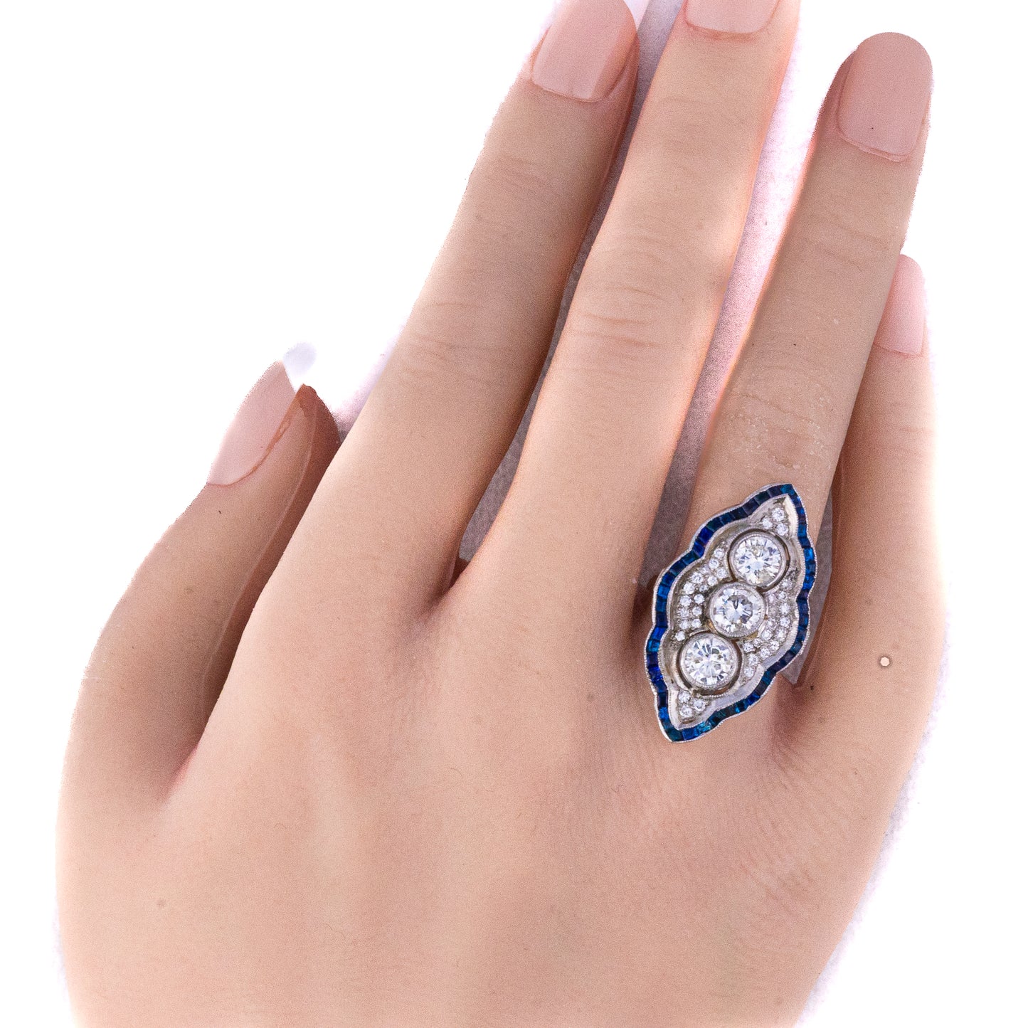 Art Deco-Style Diamond & Sapphire Navette Ring