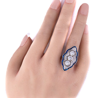 Art Deco-Style Diamond & Sapphire Navette Ring