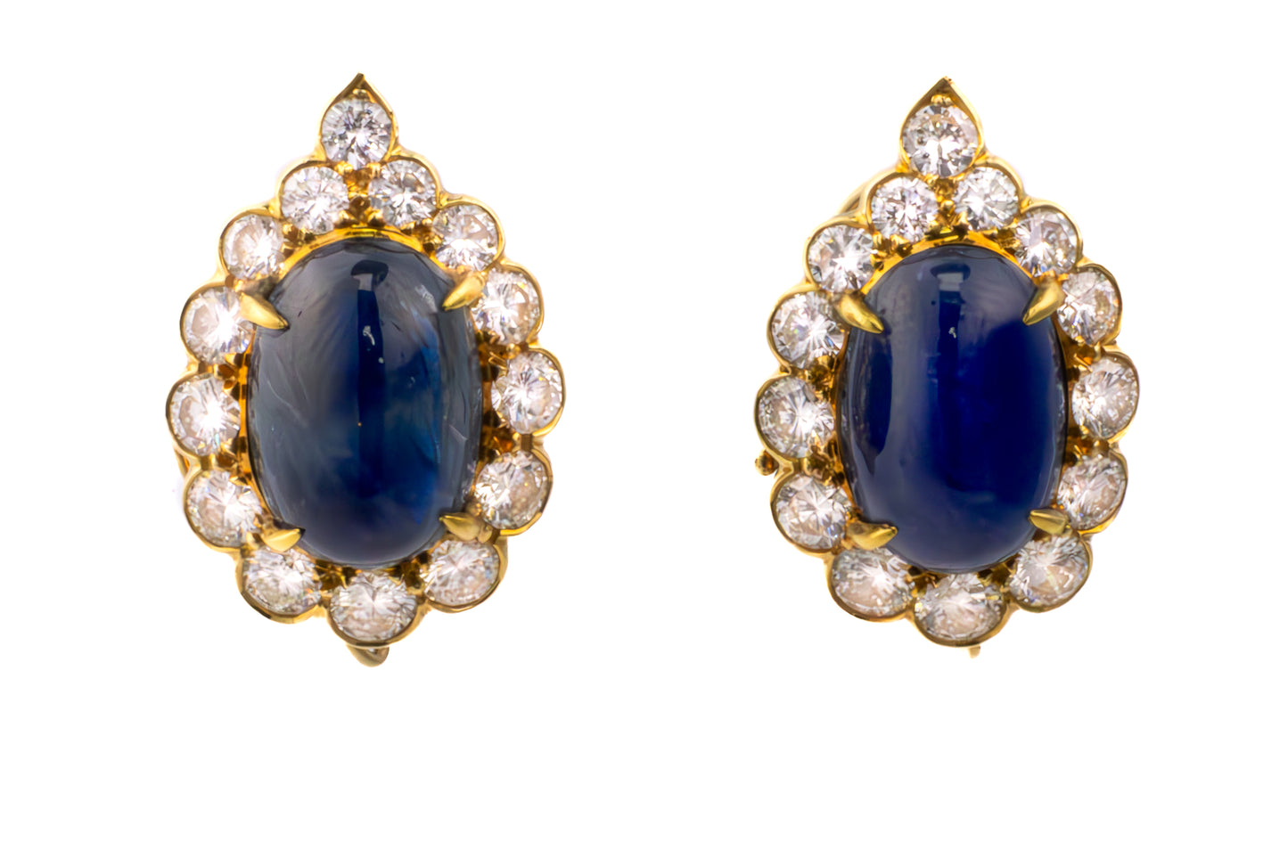 Van Cleef & Arpels Cabochon Sapphire & Diamond Halo Earrings