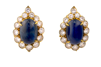 Van Cleef & Arpels Cabochon Sapphire & Diamond Halo Earrings