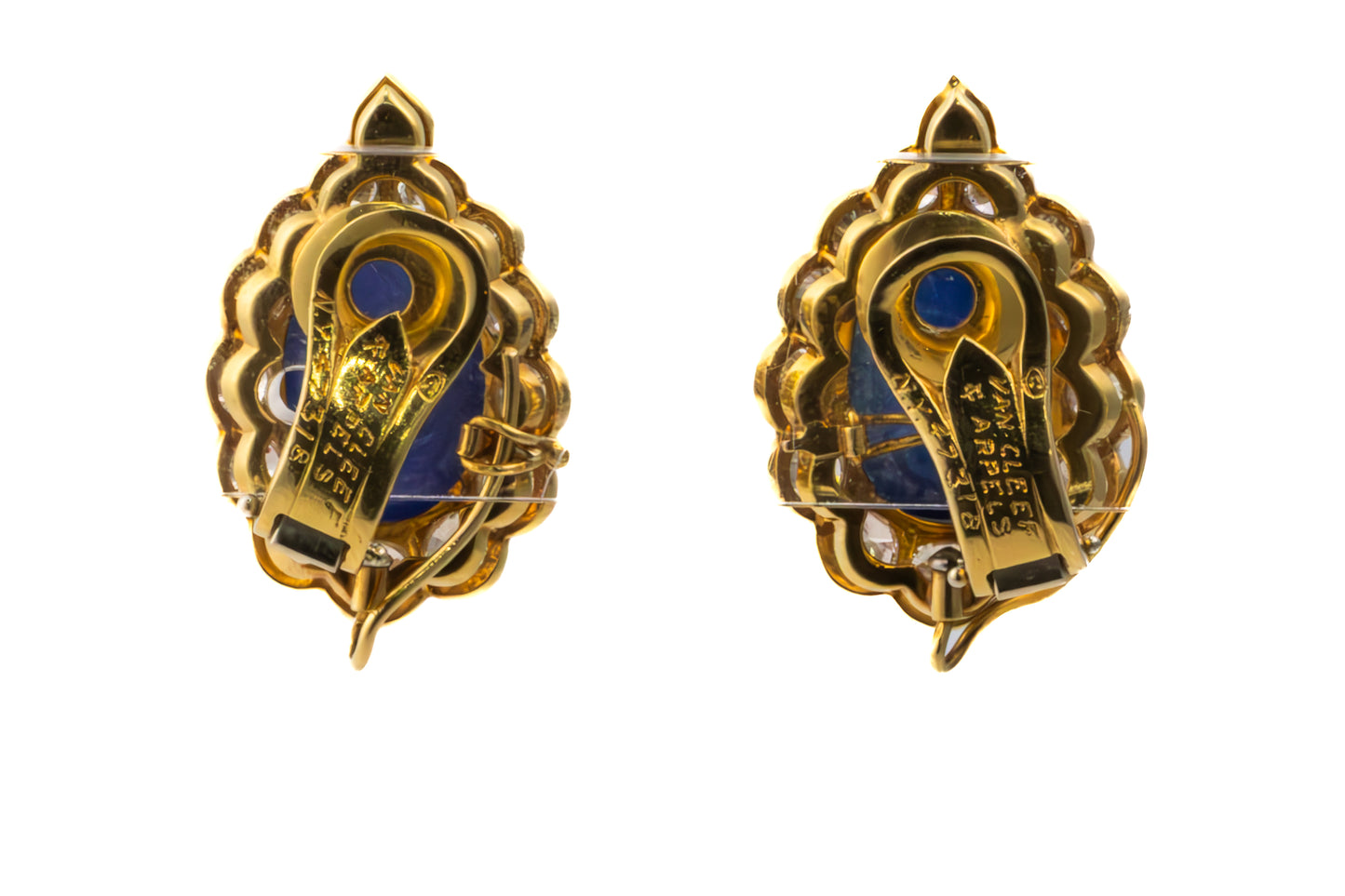 Van Cleef & Arpels Cabochon Sapphire & Diamond Halo Earrings