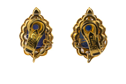 Van Cleef & Arpels Cabochon Sapphire & Diamond Halo Earrings