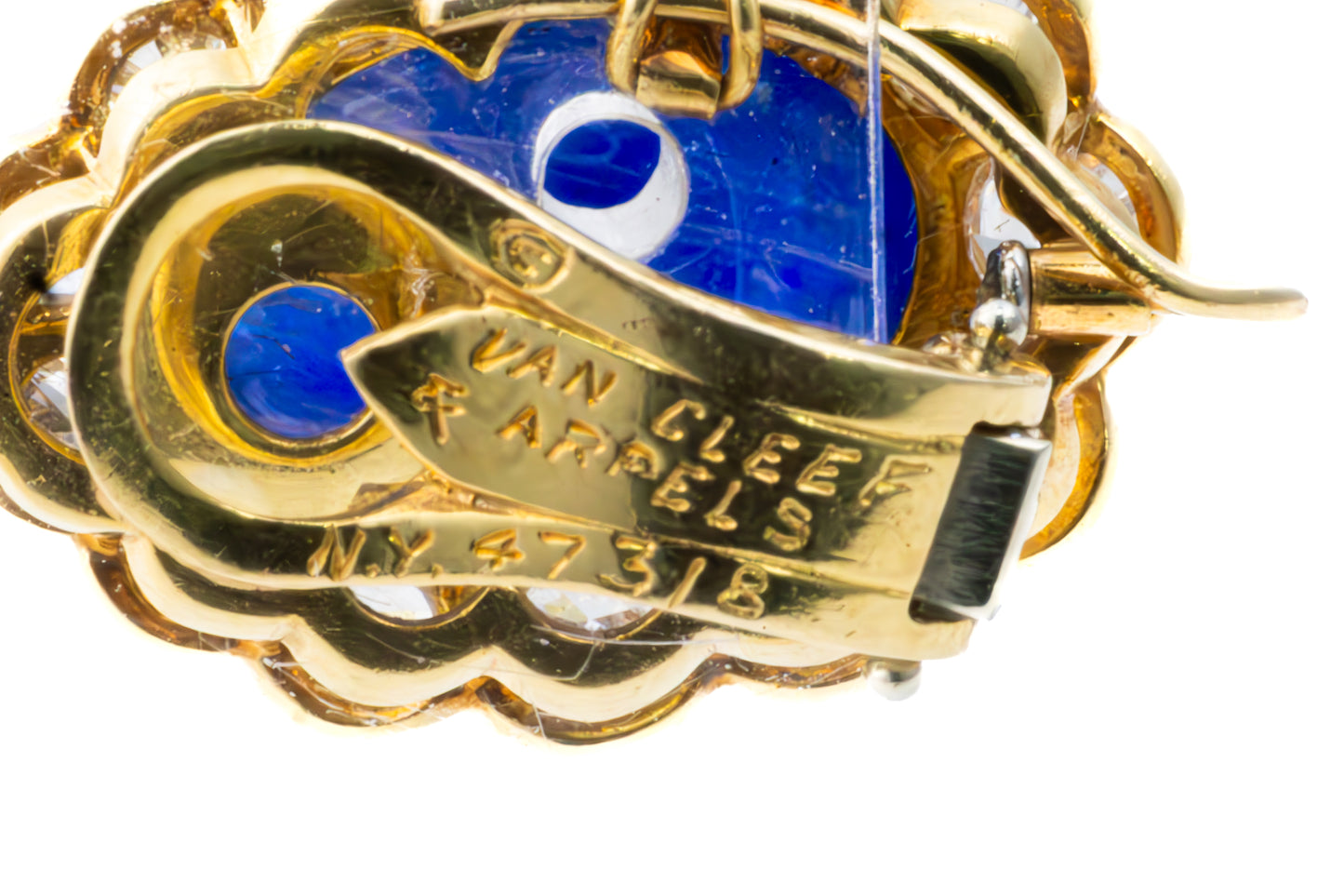 Van Cleef & Arpels Cabochon Sapphire & Diamond Halo Earrings