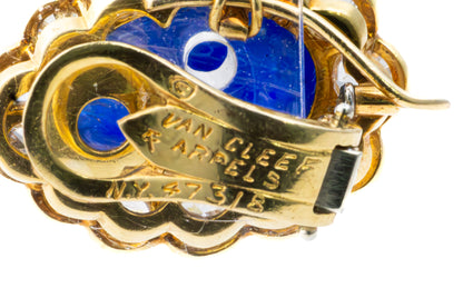 Van Cleef & Arpels Cabochon Sapphire & Diamond Halo Earrings