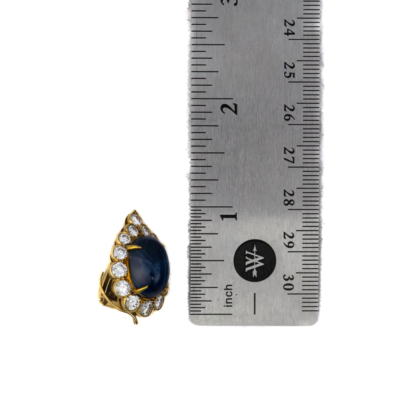 Van Cleef & Arpels Cabochon Sapphire & Diamond Halo Earrings