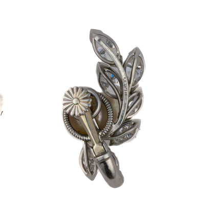 Oscar Heyman Bros Platinum Pearl & Marquise Diamond Earrings