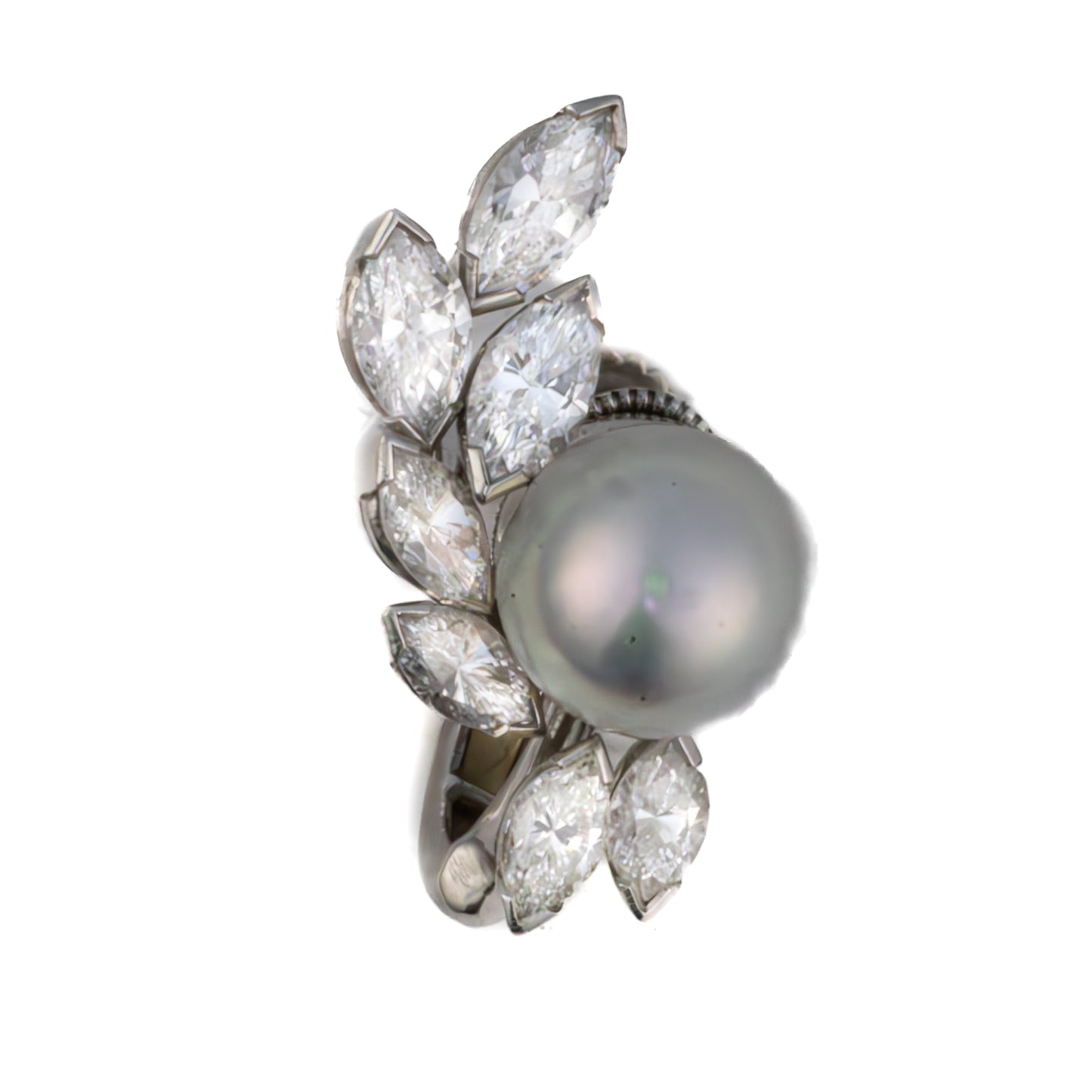 Oscar Heyman Bros Platinum Pearl & Marquise Diamond Earrings