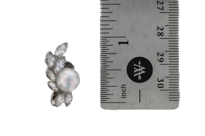 Oscar Heyman Bros Platinum Pearl & Marquise Diamond Earrings