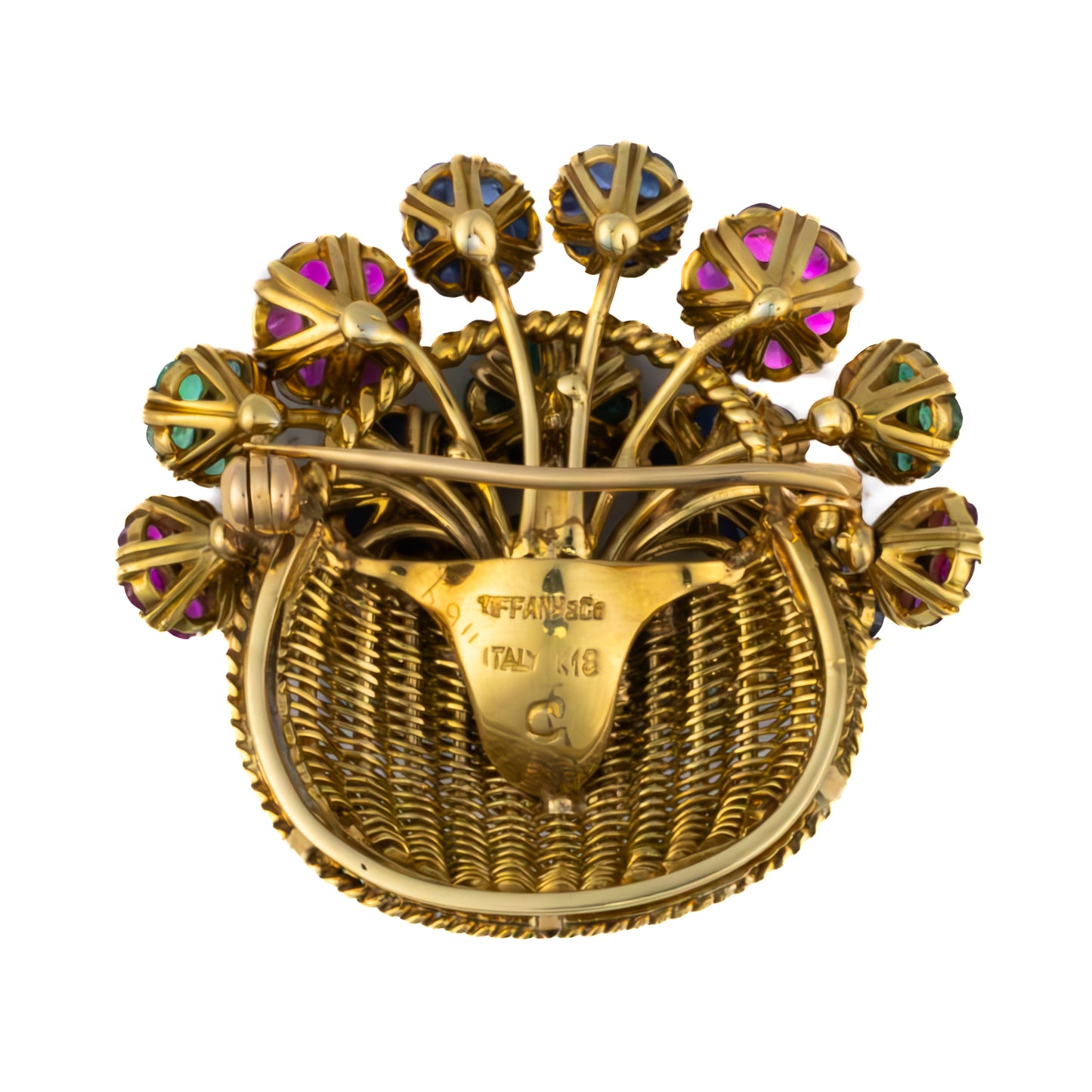 Tiffany & Co. 18K Yellow Gold Multi-Gemstone Flower Basket Brooch