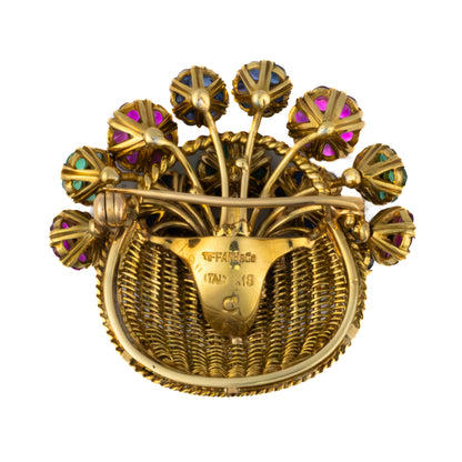 Tiffany & Co. 18K Yellow Gold Multi-Gemstone Flower Basket Brooch