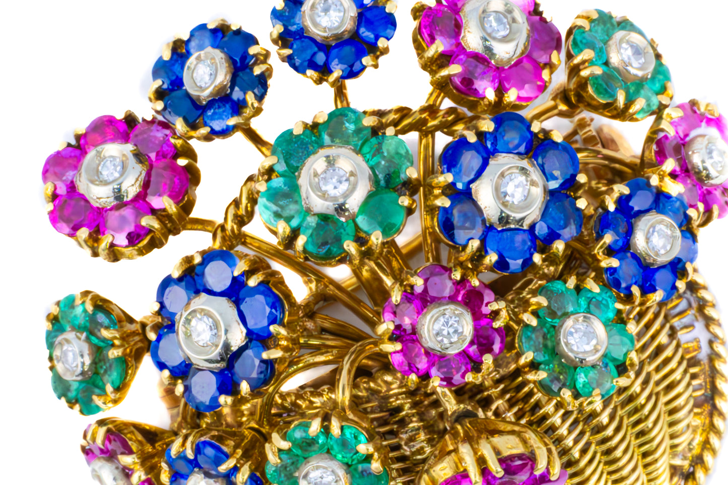 Tiffany & Co. 18K Yellow Gold Multi-Gemstone Flower Basket Brooch