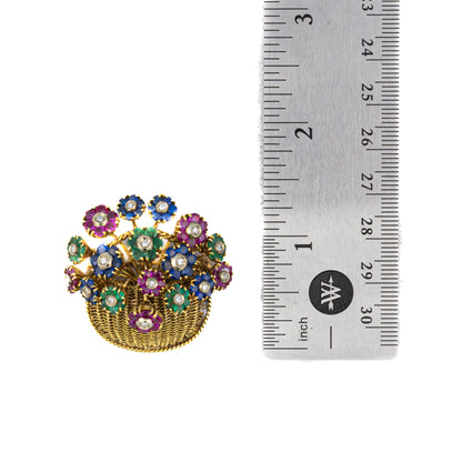 Tiffany & Co. 18K Yellow Gold Multi-Gemstone Flower Basket Brooch