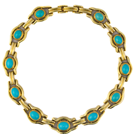 David Webb Turquoise Cabochon Link Necklace