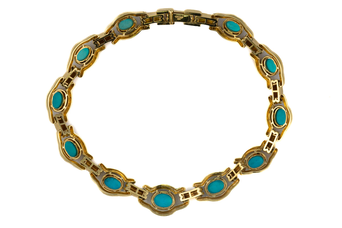 David Webb Turquoise Cabochon Link Necklace