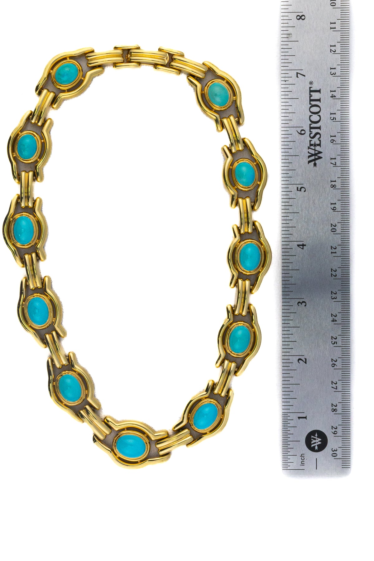 David Webb Turquoise Cabochon Link Necklace