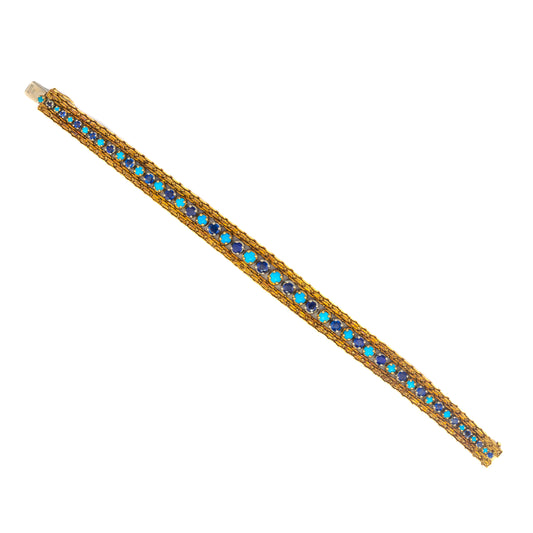 Cartier 18K Yellow Gold Sapphire and Turquoise Line Bracelet