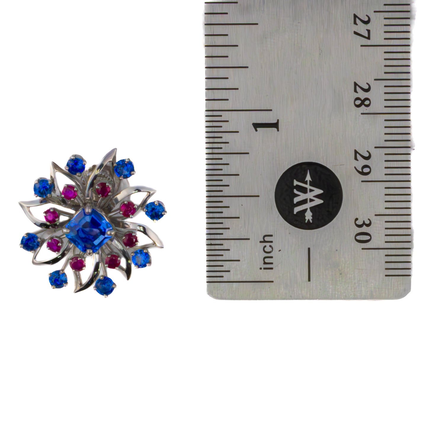 Cartier Platinum Sapphire & Ruby Floral Earrings